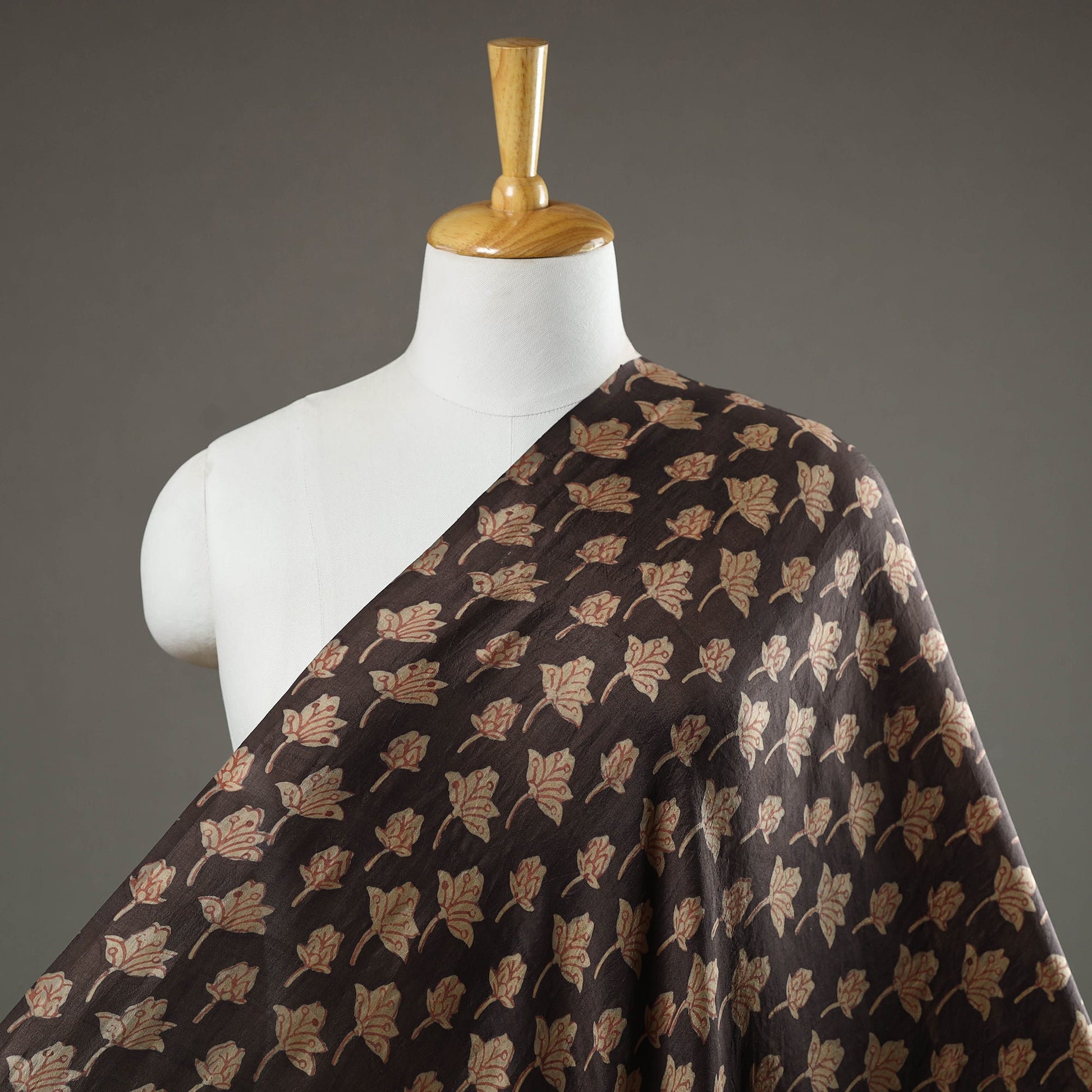 Brown - Akola Hand Block Printed Mulberry Silk Fabric 06