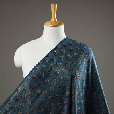 Blue - Akola Hand Block Printed Mulberry Silk Fabric 08