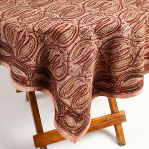 Beige - Original Pedana Kalamkari Block Printed Cotton Table Cover (46 x 43 in)