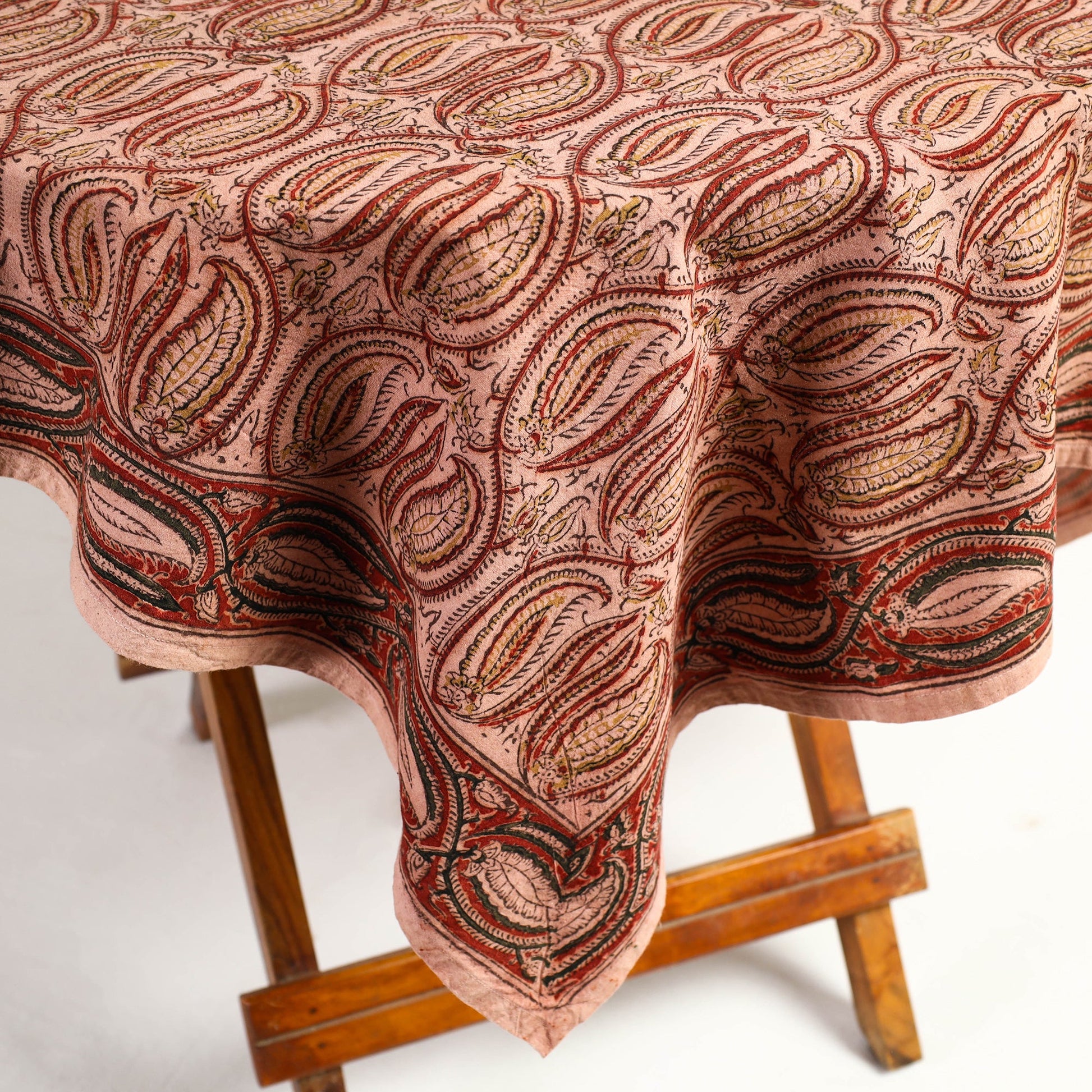 Beige - Original Pedana Kalamkari Block Printed Cotton Table Cover (46 x 43 in)