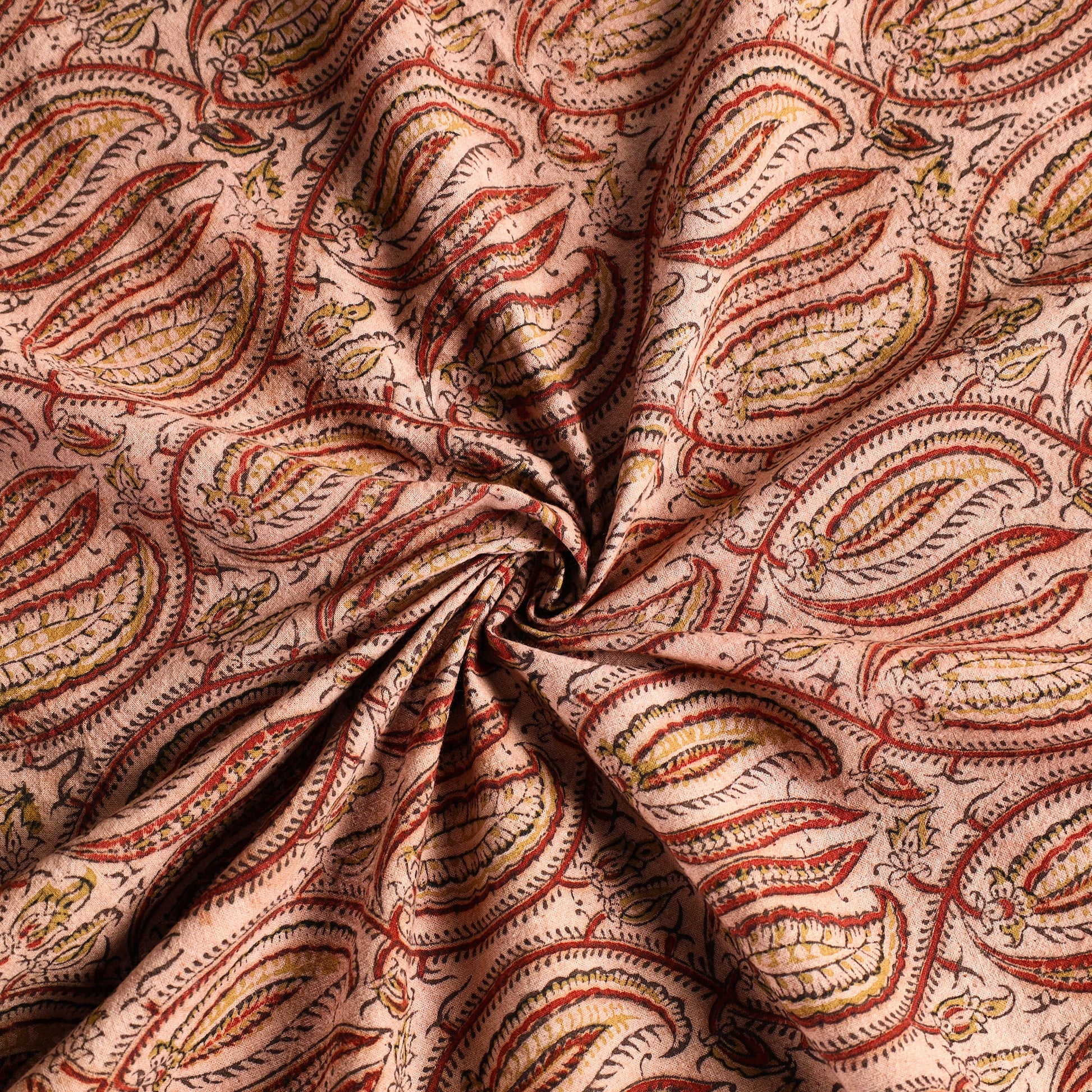 Beige - Original Pedana Kalamkari Block Printed Cotton Table Cover (46 x 43 in)