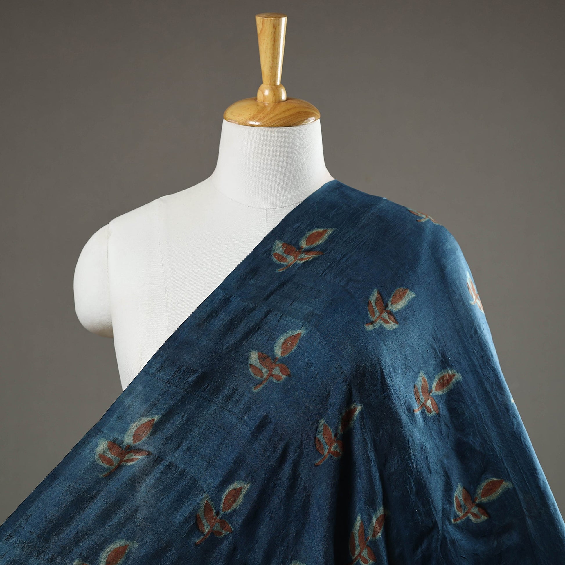 Blue - Akola Hand Block Printed Mulberry Silk Fabric 15
