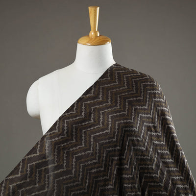 Brown - Akola Hand Block Printed Mulberry Silk Fabric 17