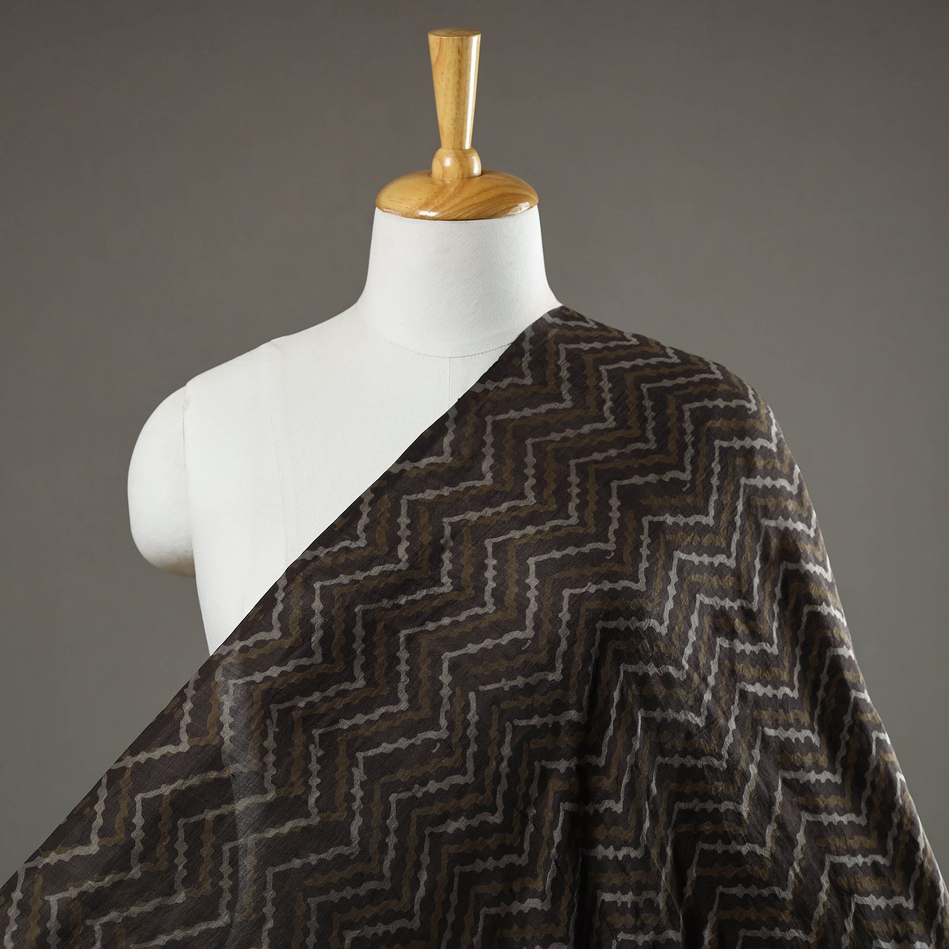 Brown - Akola Hand Block Printed Mulberry Silk Fabric 17