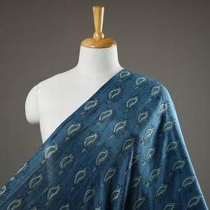 Blue - Akola Hand Block Printed Mulberry Silk Fabric 24