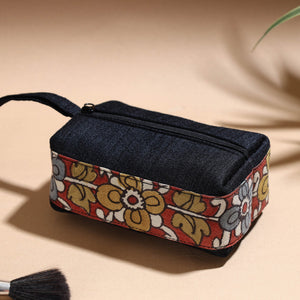 Black - Handpainted Kalamkari Natural Dyed Ghicha Silk Multipurpose Cosmetic/Toiletry Pouch