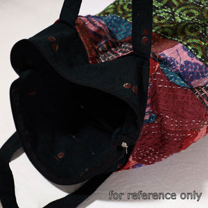 Black - Kantha Work Block Print Cotton Shopping Bag