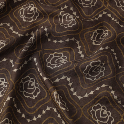 Brown - Akola Hand Block Printed Mulberry Silk Fabric 01