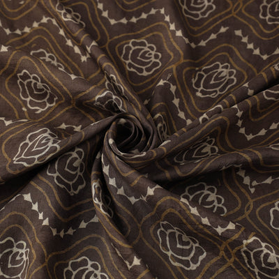Brown - Akola Hand Block Printed Mulberry Silk Fabric 01