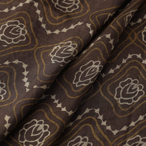 Brown - Akola Hand Block Printed Mulberry Silk Fabric 01