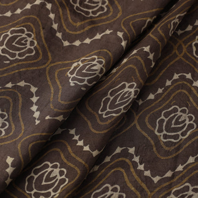 Brown - Akola Hand Block Printed Mulberry Silk Fabric 01