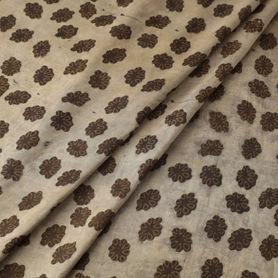 Brown - Akola Hand Block Printed Mulberry Silk Fabric 03