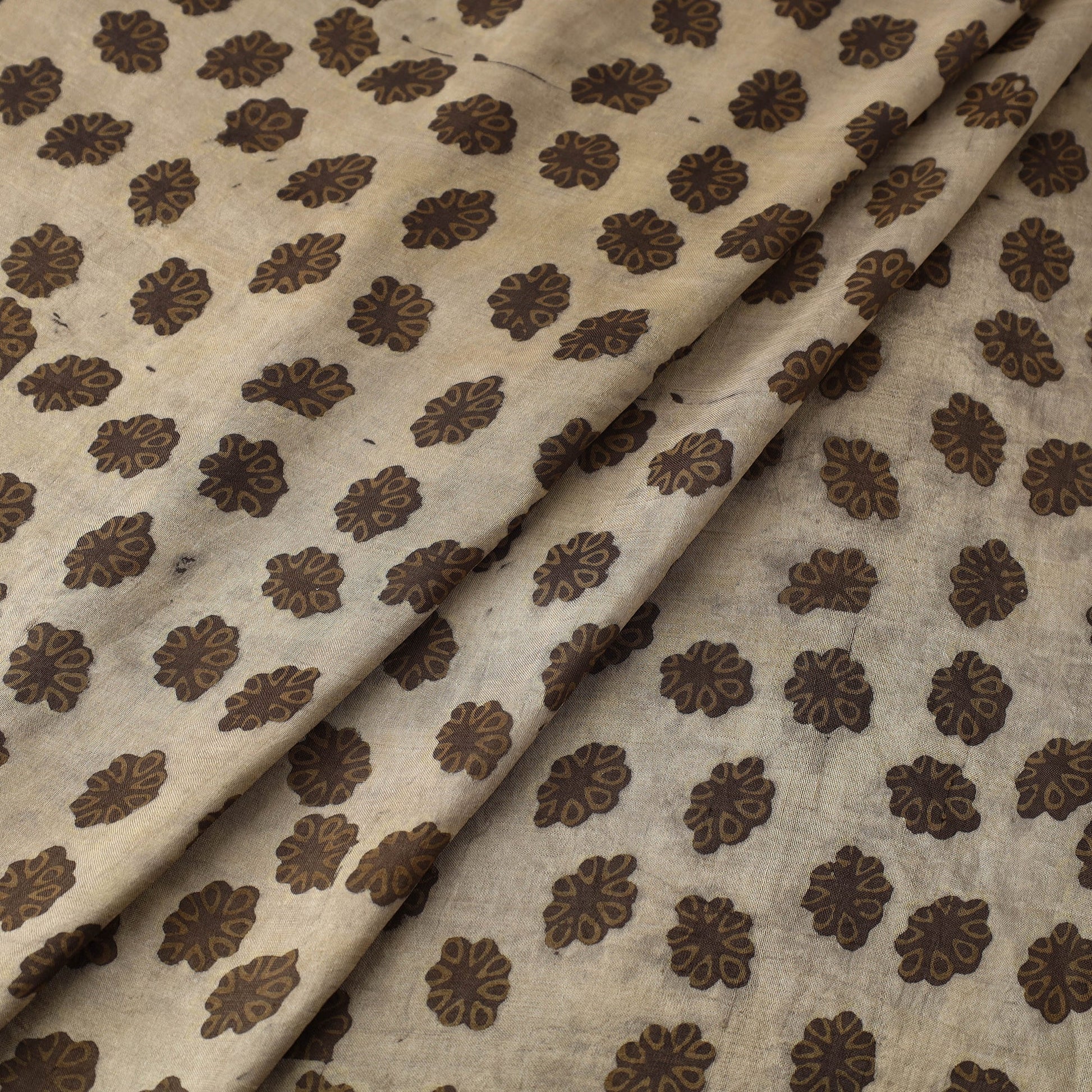 Brown - Akola Hand Block Printed Mulberry Silk Fabric 03