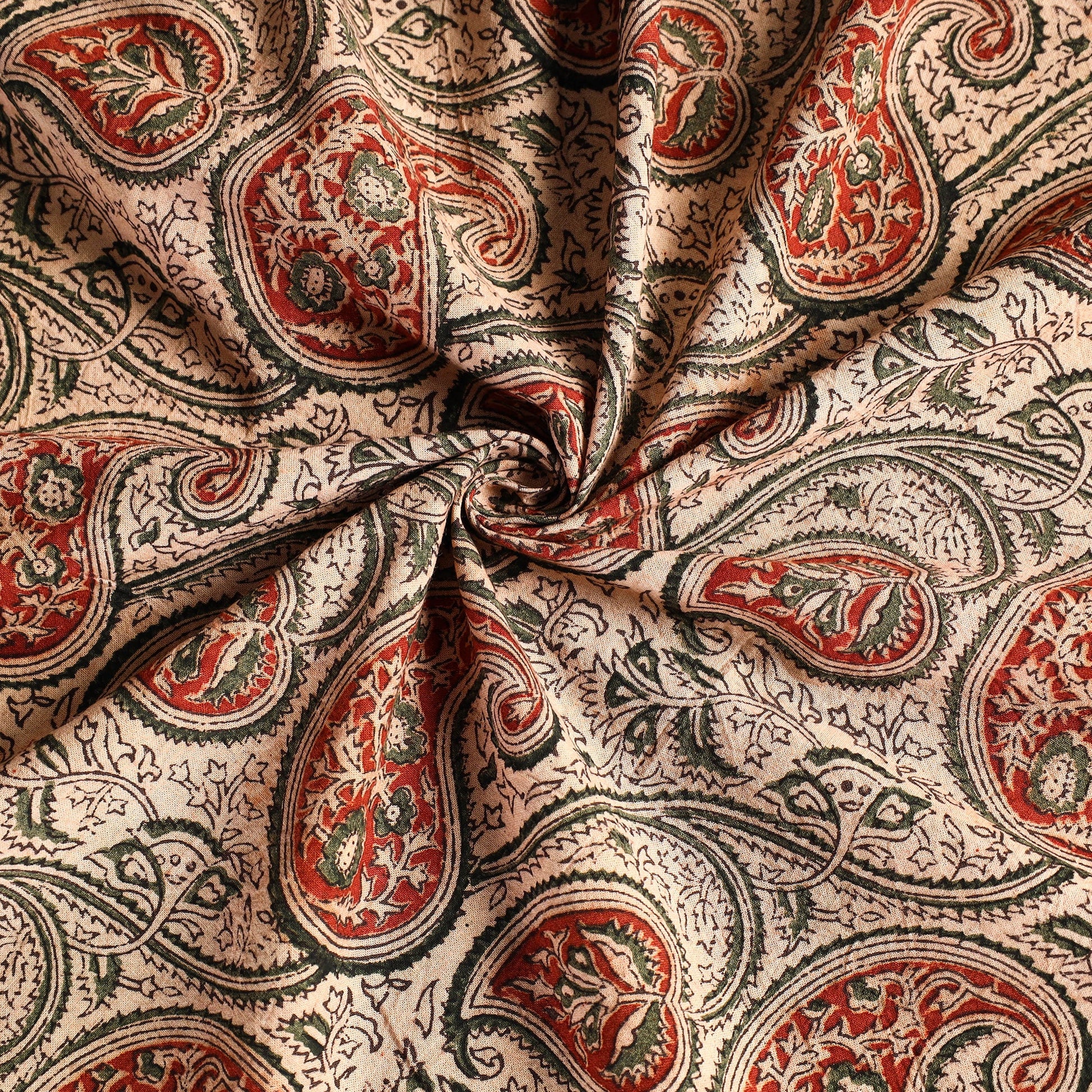 Beige - Original Pedana Kalamkari Block Printed Cotton Table Cover (46 x 43 in)