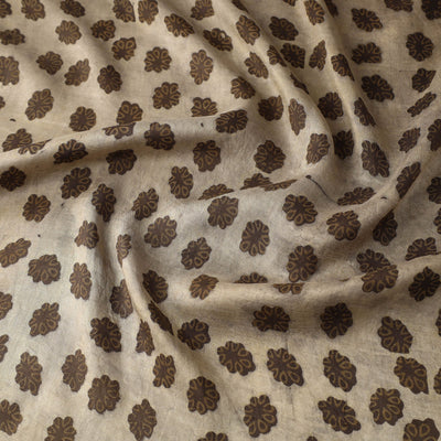 Brown - Akola Hand Block Printed Mulberry Silk Fabric 03