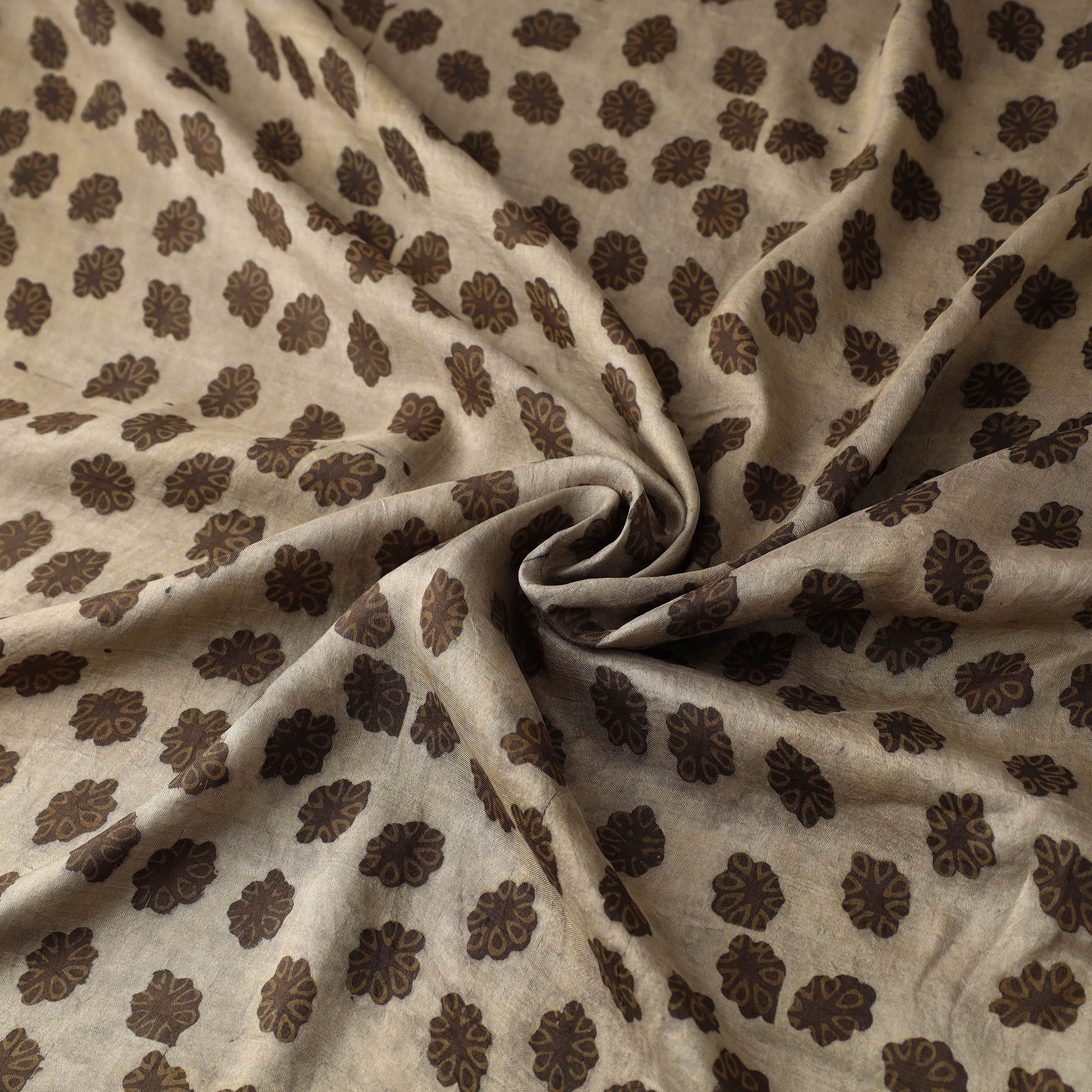 Brown - Akola Hand Block Printed Mulberry Silk Fabric 03