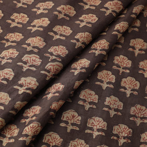 Brown - Akola Hand Block Printed Mulberry Silk Fabric 05