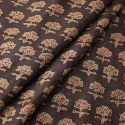 Brown - Akola Hand Block Printed Mulberry Silk Fabric 05