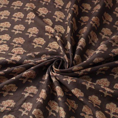 Brown - Akola Hand Block Printed Mulberry Silk Fabric 05