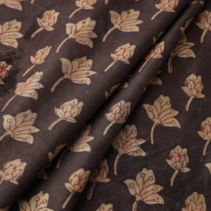 Brown - Akola Hand Block Printed Mulberry Silk Fabric 06