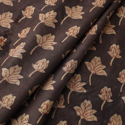 Brown - Akola Hand Block Printed Mulberry Silk Fabric 06