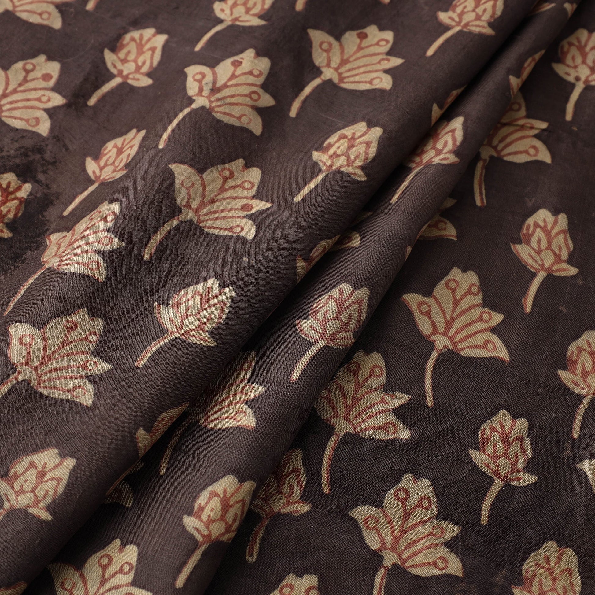 Brown - Akola Hand Block Printed Mulberry Silk Fabric 06