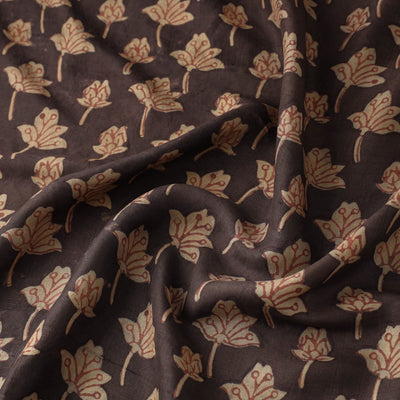 Brown - Akola Hand Block Printed Mulberry Silk Fabric 06