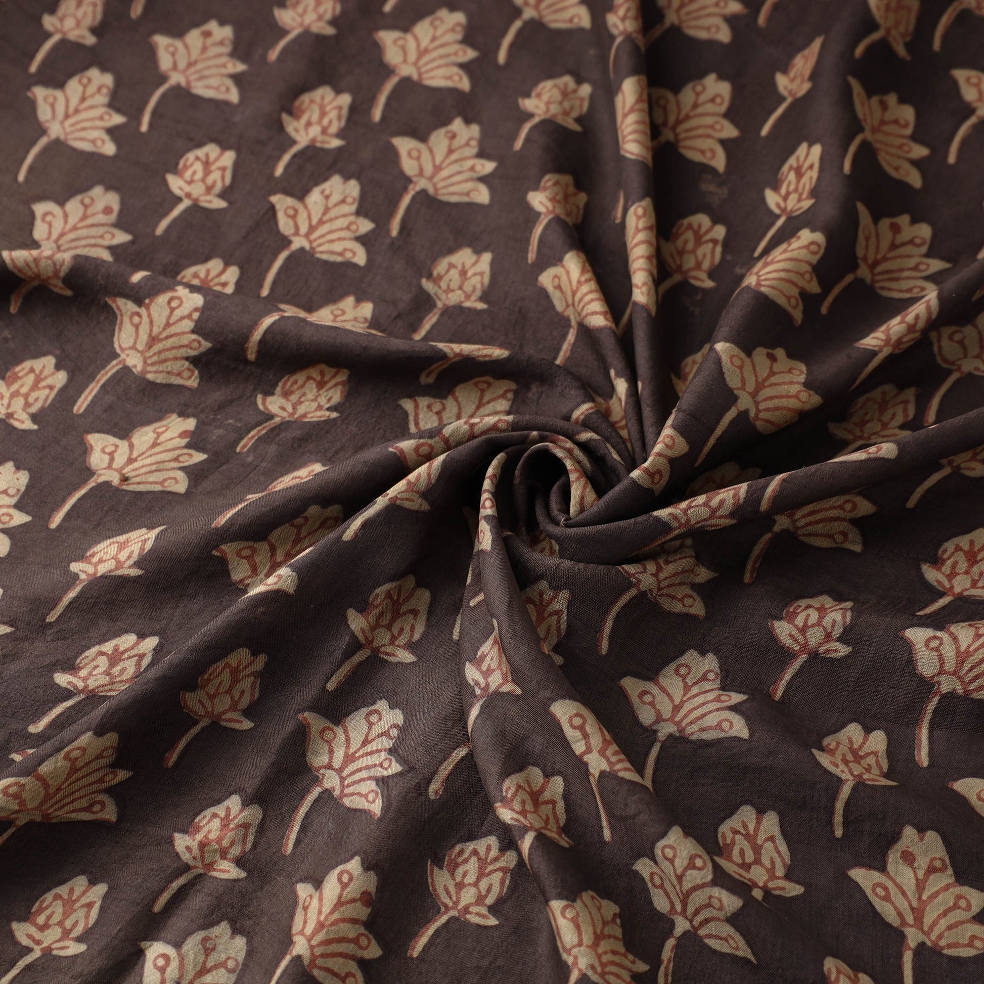 Brown - Akola Hand Block Printed Mulberry Silk Fabric 06