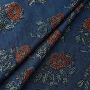 Blue - Akola Hand Block Printed Mulberry Silk Fabric 07