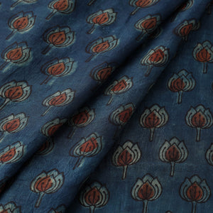 Blue - Akola Hand Block Printed Mulberry Silk Fabric 08