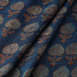 Blue - Akola Hand Block Printed Mulberry Silk Fabric 09