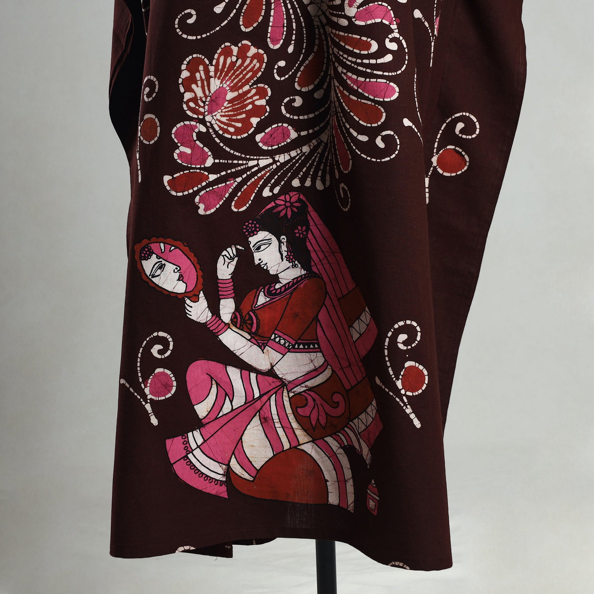 Brown - Hand Batik Printed Cotton Kaftan with Tie-Up Waist (Long)