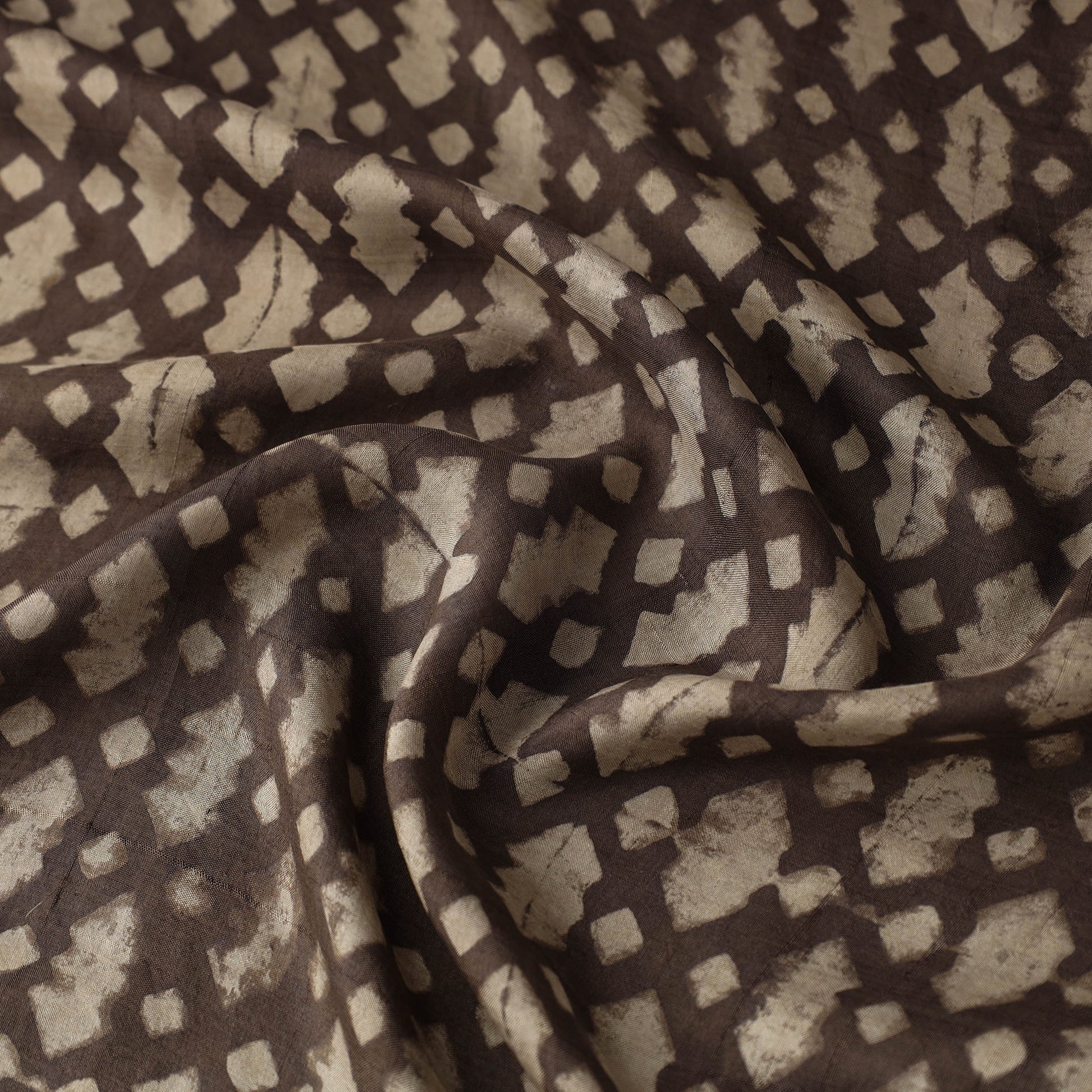 Brown - Akola Hand Block Printed Mulberry Silk Fabric 11
