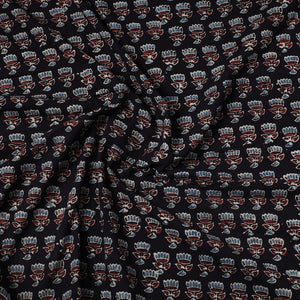 Black - Ajrakh Block Printed Cotton Precut Fabric (1.2 meter) 10