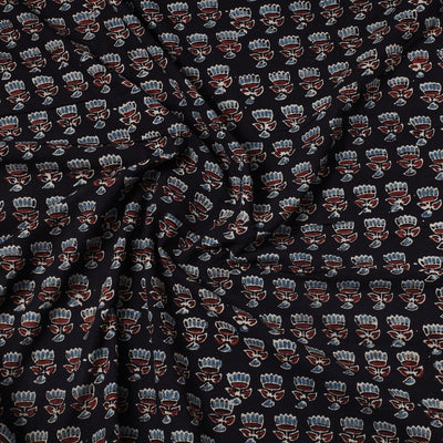 Black - Ajrakh Block Printed Cotton Precut Fabric (1.2 meter) 10