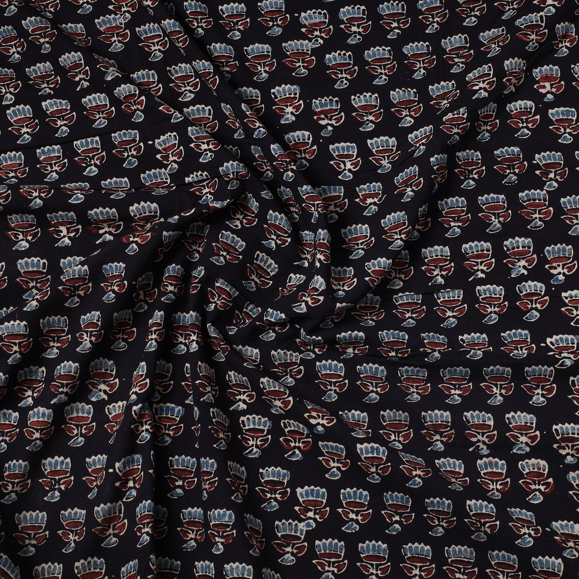 Black - Ajrakh Block Printed Cotton Precut Fabric (1.2 meter) 10
