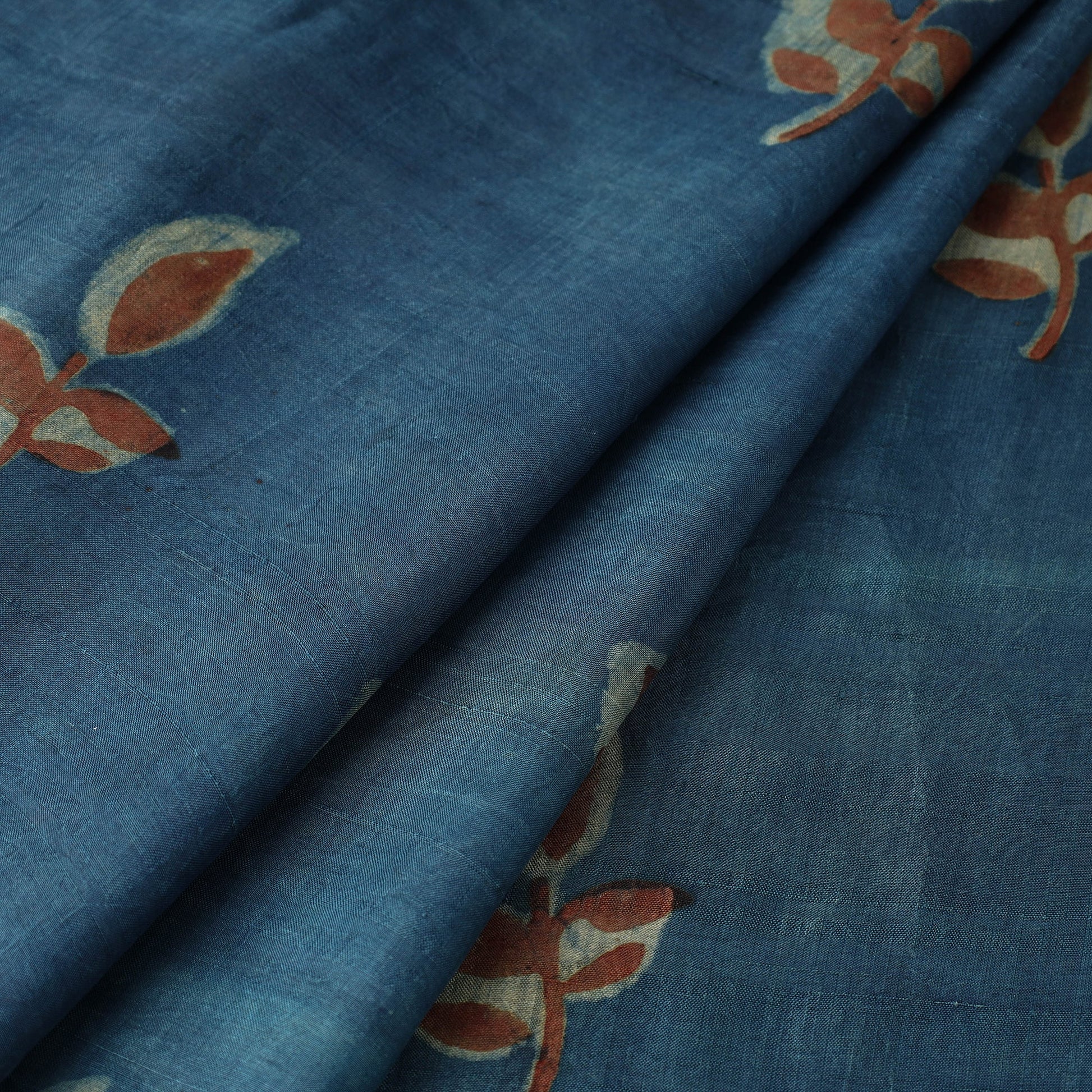 Blue - Akola Hand Block Printed Mulberry Silk Fabric 15