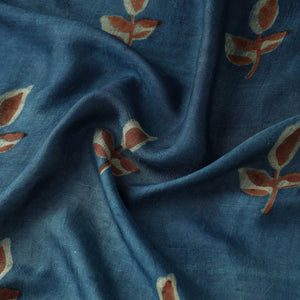 Blue - Akola Hand Block Printed Mulberry Silk Fabric 15