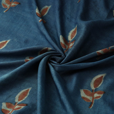 Blue - Akola Hand Block Printed Mulberry Silk Fabric 15