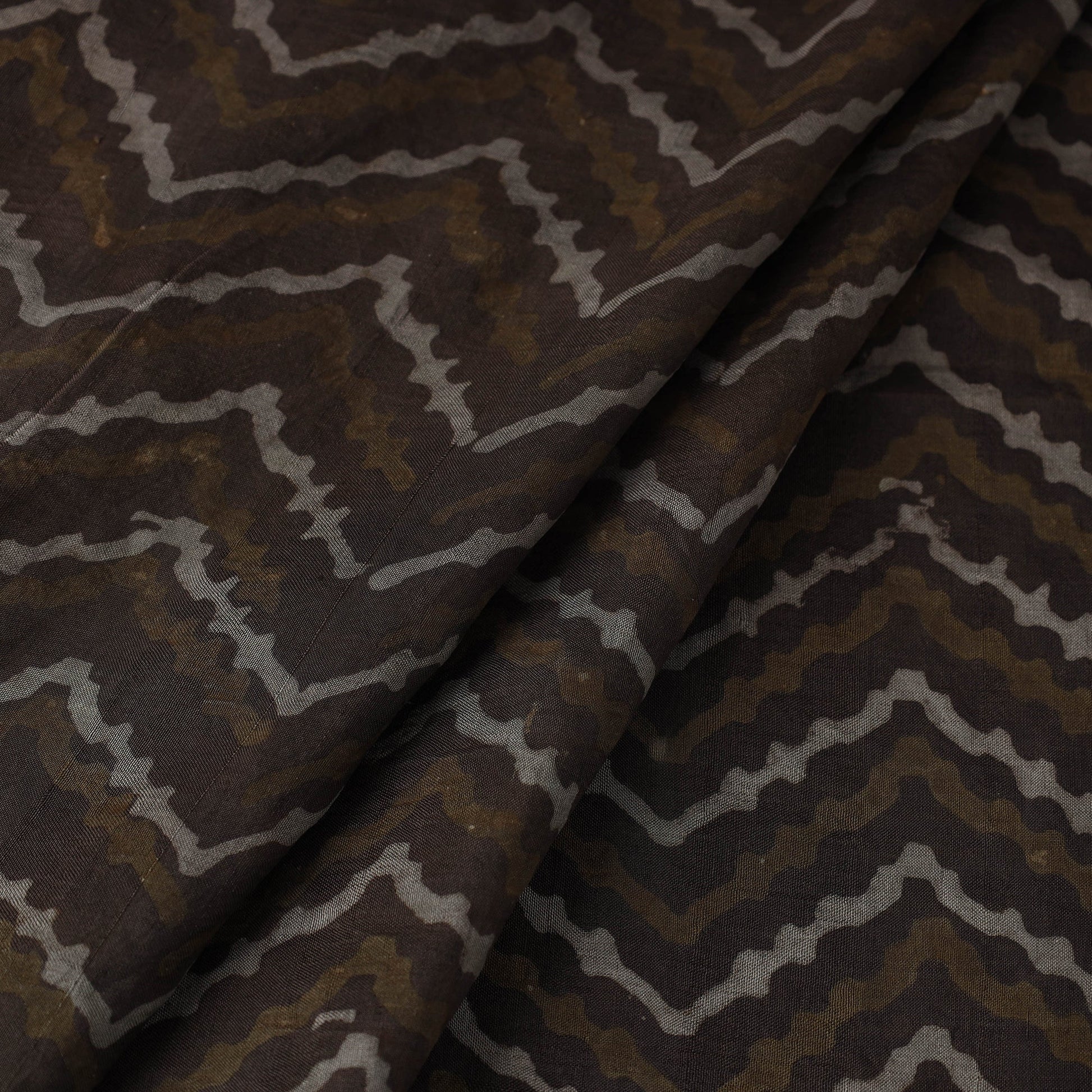 Brown - Akola Hand Block Printed Mulberry Silk Fabric 17