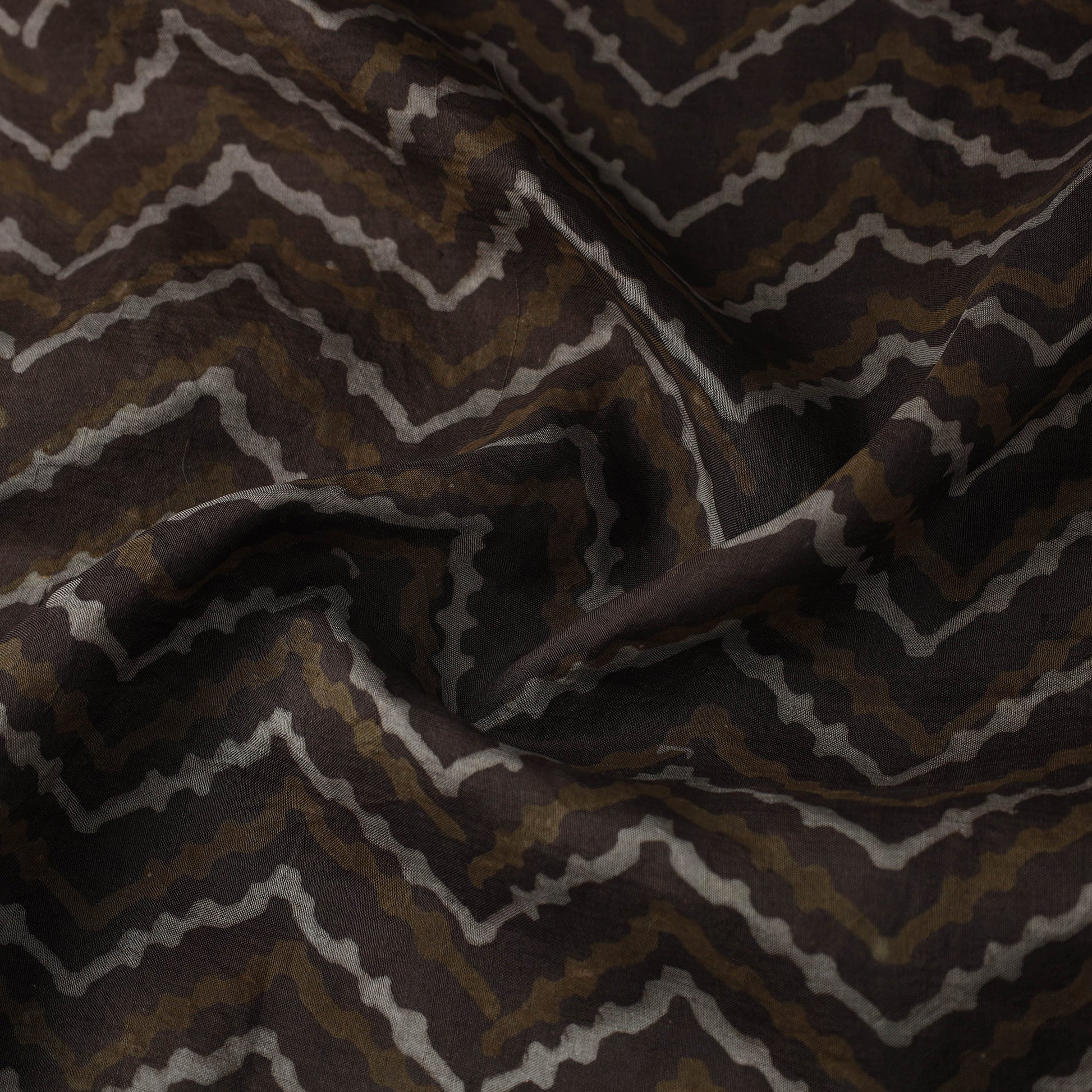 Brown - Akola Hand Block Printed Mulberry Silk Fabric 17