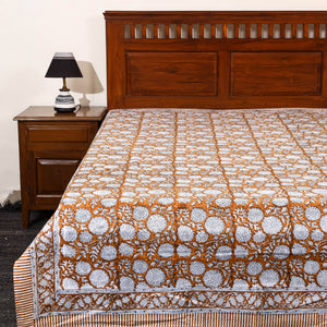 Brown - Block Print Cotton Single Sanganeri Bed Sheet 13