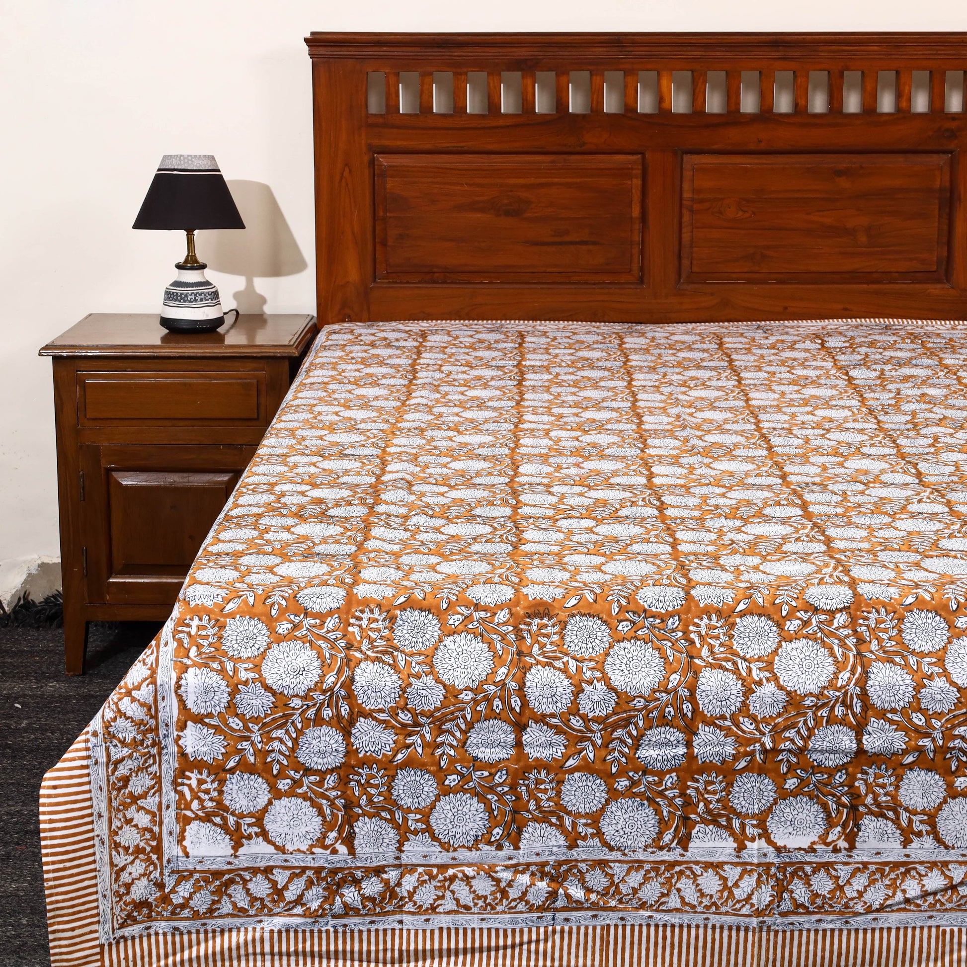 Brown - Block Print Cotton Single Sanganeri Bed Sheet 13