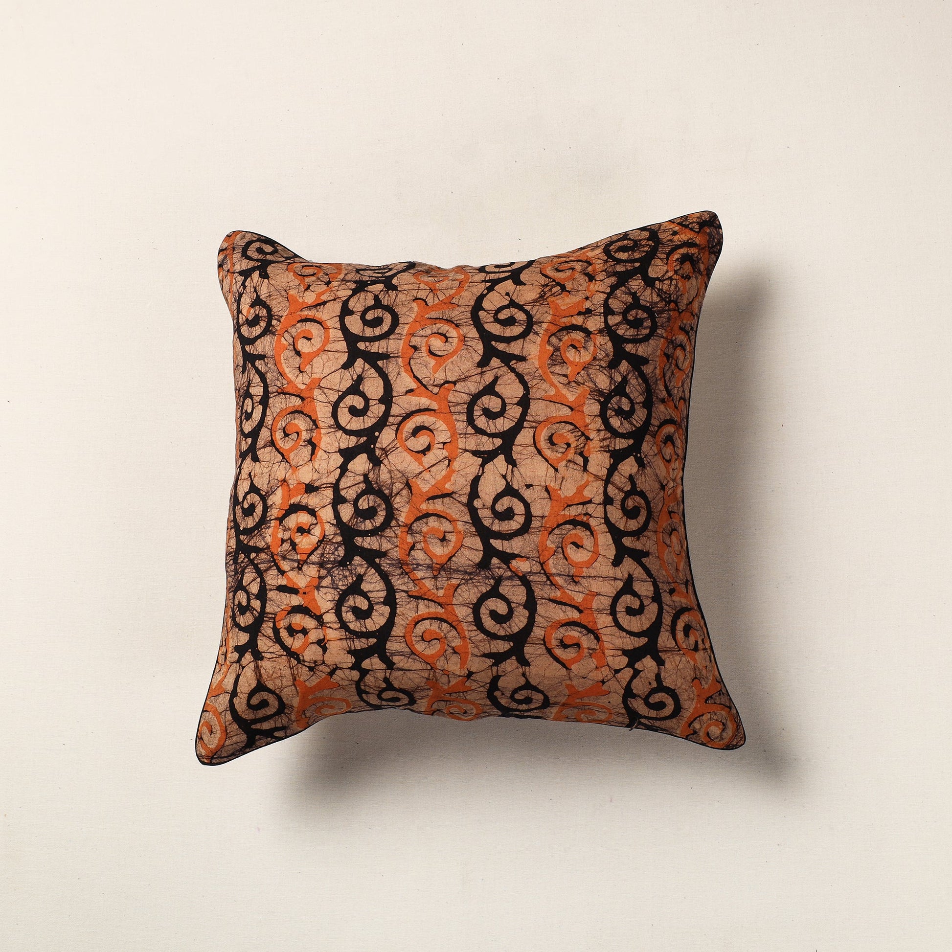Brown - Hand Batik Printed Cotton Cushion Cover (16 x 16 in)