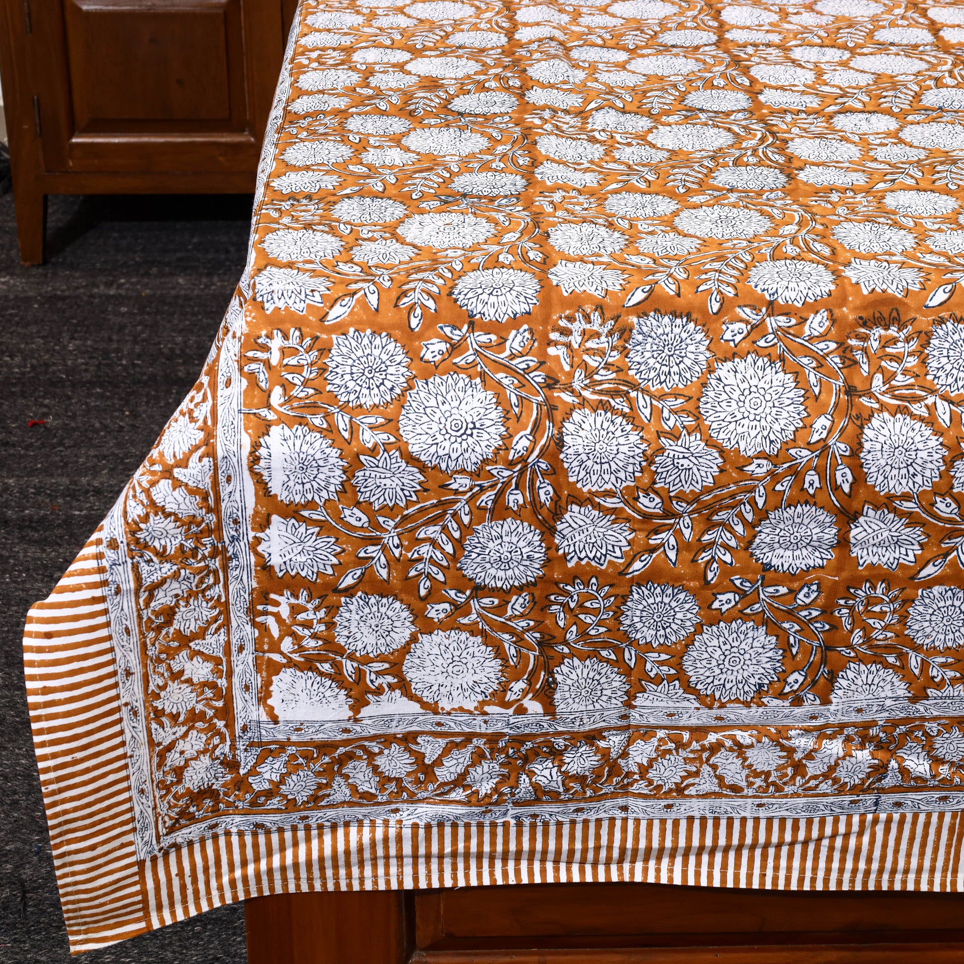 Brown - Block Print Cotton Single Sanganeri Bed Sheet 13