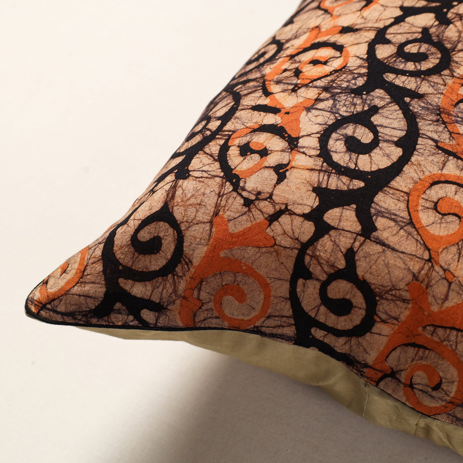 Brown - Hand Batik Printed Cotton Cushion Cover (16 x 16 in)