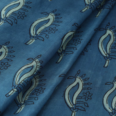 Blue - Akola Hand Block Printed Mulberry Silk Fabric 24