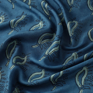 Blue - Akola Hand Block Printed Mulberry Silk Fabric 24