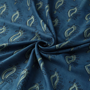 Blue - Akola Hand Block Printed Mulberry Silk Fabric 24