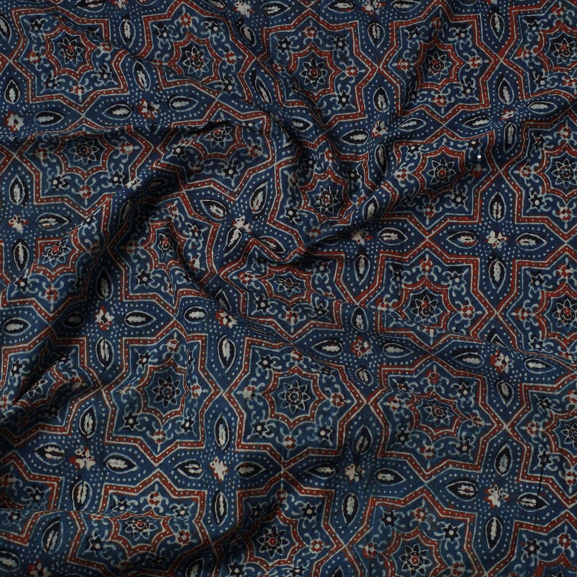 Blue - Ajrakh Block Printed Cotton Precut Fabric (1.8 meter) 18